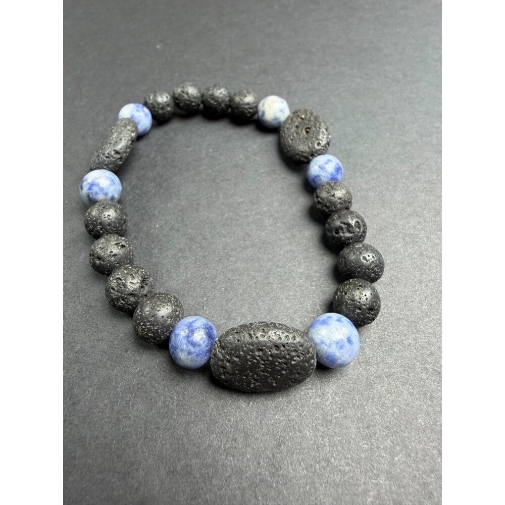 Natural Lava Rock & Sodalite Stretch Bracelet 9mm Beads Stone 7" Healing - Picture 2 of 6